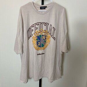 Man BoohooMan Men's Plus Overdye Varsity Crest Graphic T-shirt Tan 4XL